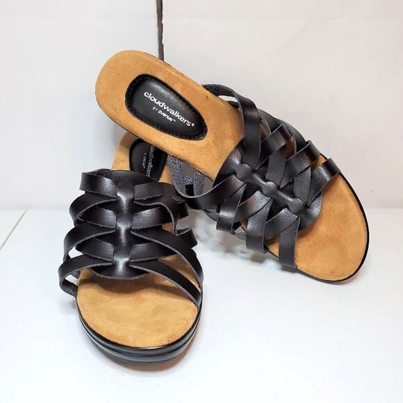 cloudwalkers Shoes - Cloudwalkers Suri Faux Leather Lattice Woven Slide Sandals